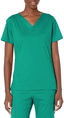 Amazon Essentials Women's Classic Fit V-Neck Short Sleeve Scrub Top, Teal Blue, 1X