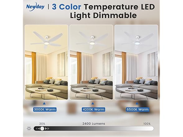 Newday 60" White Ceiling Fan