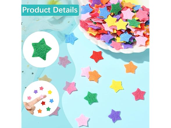 SUNNYCLUE 1 Box 300Pcs Star Felt Shapes