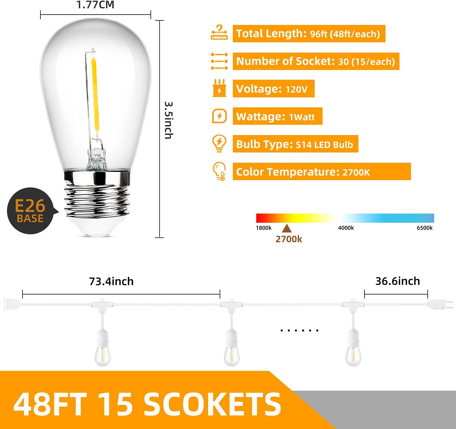 Lakumu S14 Outdoor String Lights YrCh - Gallery 13