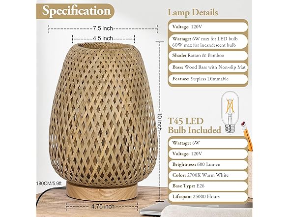 Brightever Rattan Table Lamp