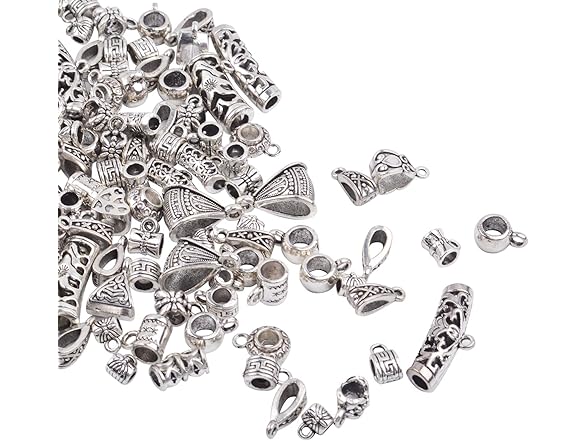 Tibetan Silver Mixed Bail Tube Beads