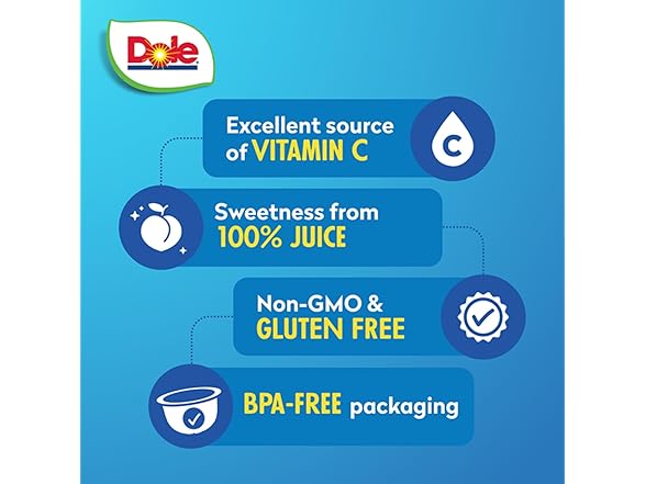 12PK Dole Fruit Bowls Diced Peaches in 100% Juice
