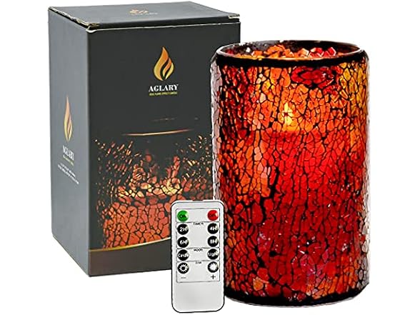 AGLARY 5”Battery Operated Mosaic Glass Flameless C