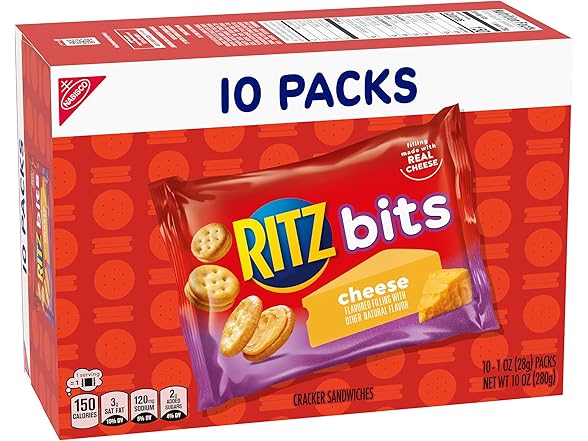 RITZ Bits Cheese Sandwich Crackers, 10 Snack Packs