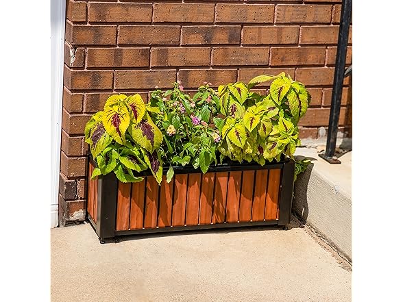Sunnydaze Slatted Rectangular Wood Planter Box