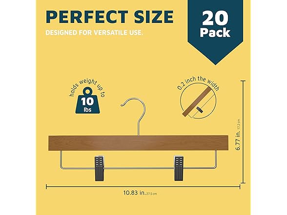 Natural Color Wooden Pants Hangers 20 Pack