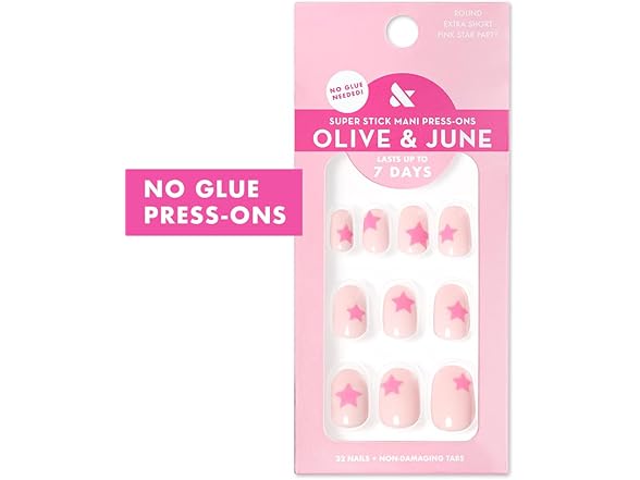 Olive & June Super Stick Mani Press-On Nails Pink Star Party