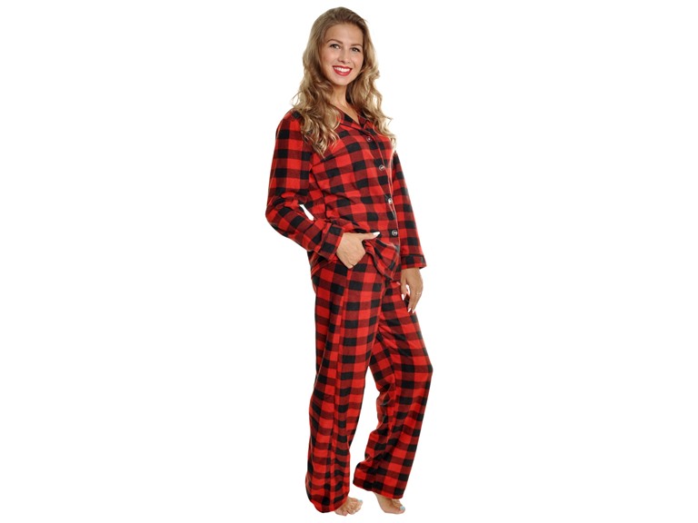 Angelina Women's Cozy Fleece Notch Collar Pajama Set with Pockets