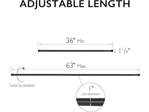 Design House Tension Shower Rod, 36-63", Matte Black