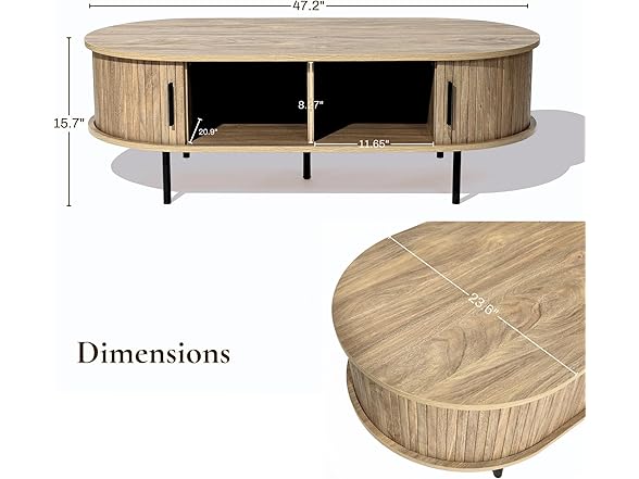 LuxenHome Oval Coffee Table with Storage