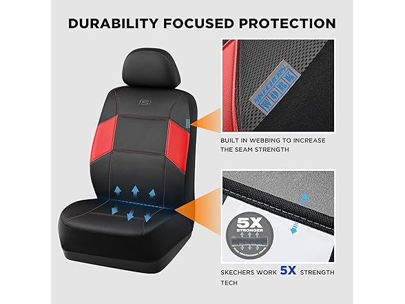 Skechers Work Car Seat Covers, Leather Black/Red