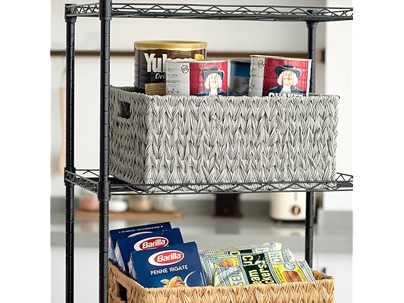 JS HANGER Large Woven Rattan Storage Basket Grey