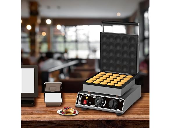 Takywep Commercial Mini Dutch Pancake Maker - 1750W Electric Stainless Steel Nonstick Griddle with Timer & Lid - Even Heating, Perfect for Poffertjes, Dorayaki, Mini Pancakes - Ideal for Home
