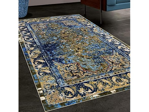 Superior Distressed Medallion Ornamental Border Indoor Area Rug