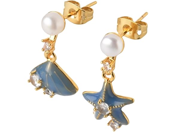 Asymmetric Starfish Shell Earrings Blue
