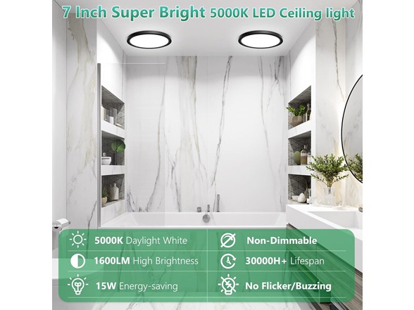 Brightever Black LED Flush Mount Ceiling Light, 7" 15W