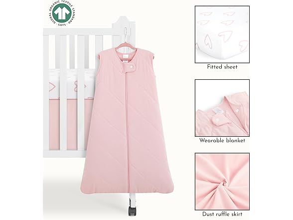 Evolur Baby Pink Heart Crib Bedding Set