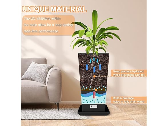 Elevens Outdoor Planter Larger Flower Pots Black 2 Pack