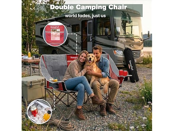 SUNNYFEEL Grey-Red Loveseat Camping Chair