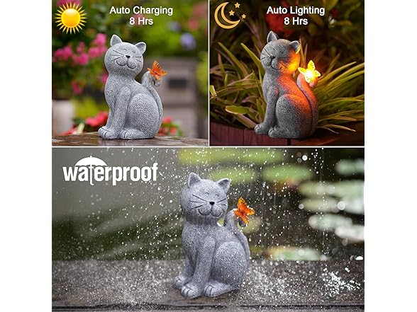 Solar Outdoor Cat Statue Décor