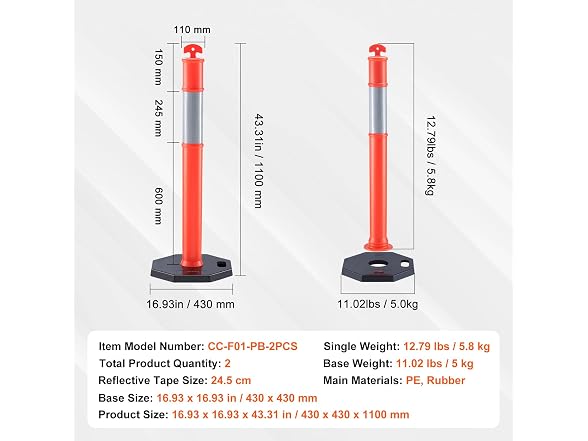 Traffic Delineator Post Cones, 2 Pack, Traffic