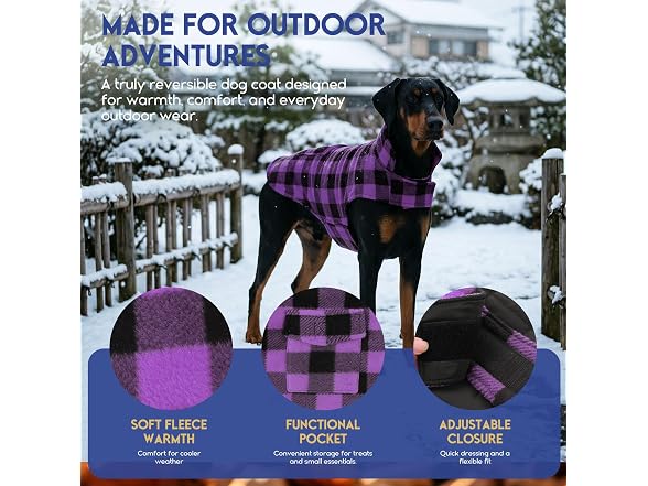 ASENKU Dog Jacket Plaid Reversible