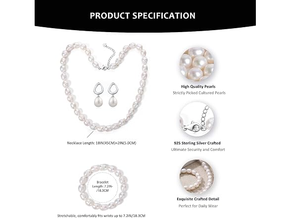 BAMIKI 8-9MM Cultured Pearl Necklace Set