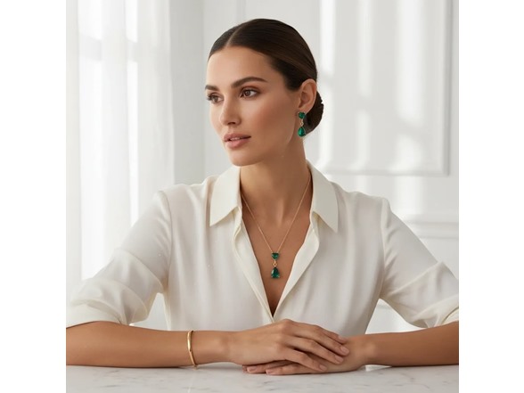 Emerald Heart Necklace & Earrings Set