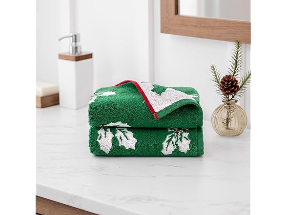 Martha Stewart Boughs of Holly Floral Hand Towels, Set of 2