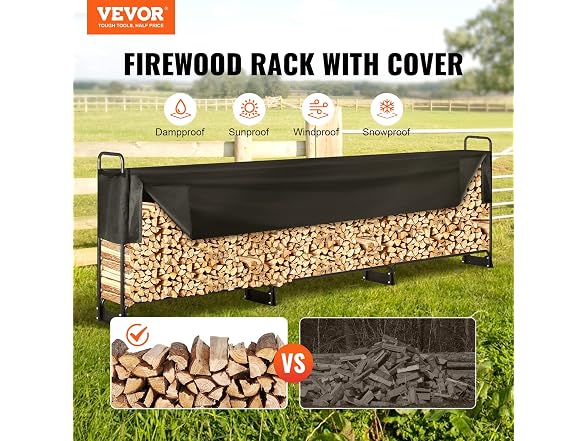 VEVOR Firewood Rack with Waterproof Cover