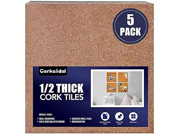 Corksidol Cork Board Tiles 12"x12"