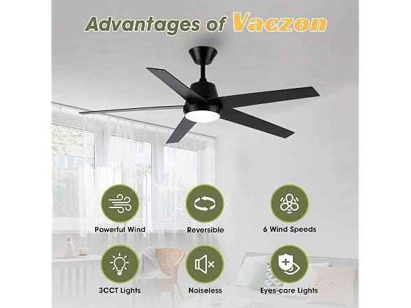 Vaczon VCZ001BK 52in Ceiling Fan