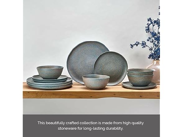 Mikasa Benson 12 Piece Stoneware Dinnerware Set Blue