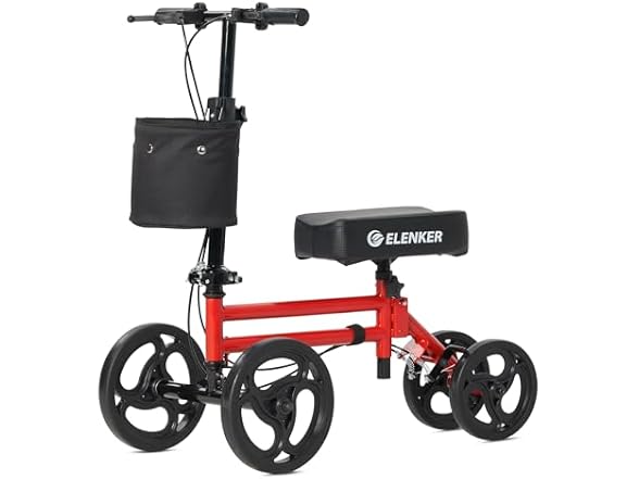 ELENKER Knee Scooter Economy Knee Walker with Dual Braking System for Injury or Surgery to The Foot, Ankle Injuries Dark Red (Open Box)