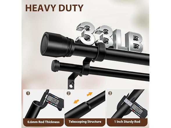 Double Curtain Rod, 72-144", Black