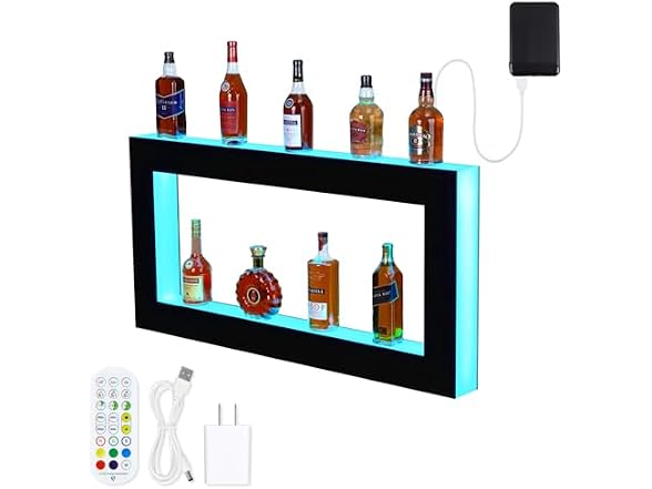 48'' LED Lighted Liquor Bottle Shelf, 2 Tier