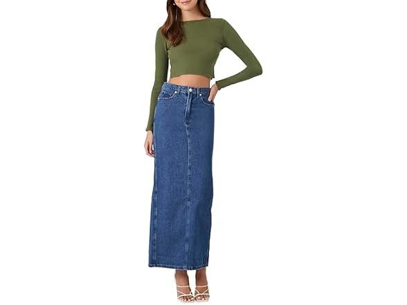 Forever 21 (S) Midi Slit Skirt Medium Denim