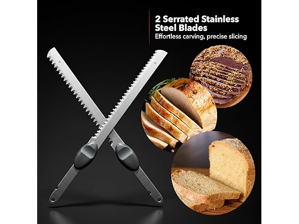OVENTE Electric Knife Set with Two Serrated Stainless Steel Blades
