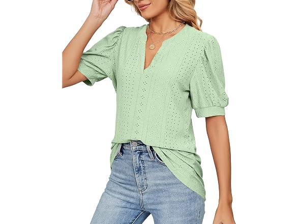 Welinco Women (L) Short Sleeve V-Neck Puff T-Shirt