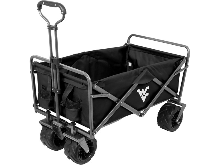 Smart Design Collegiate Heavy-Duty Utility Collapsible Sports Wagon – Heavy Duty Wheels Beach Cart - 20.15 x 35.5 x 22.5 inch - University of West Virginia - Black & White Colors - [Mountaineers]
