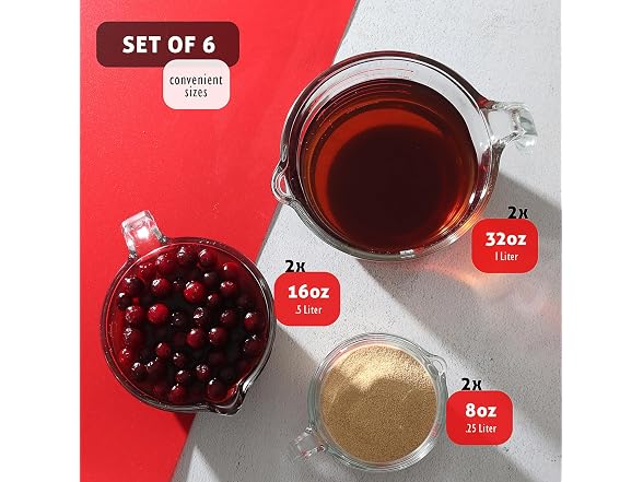 Eatex Glass Measuring Cups Set of 6 - Liquid