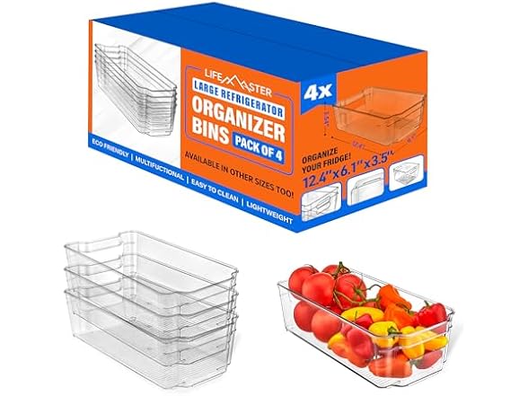 Lifemaster 4-Piece Stackable Refrigerator Organizer