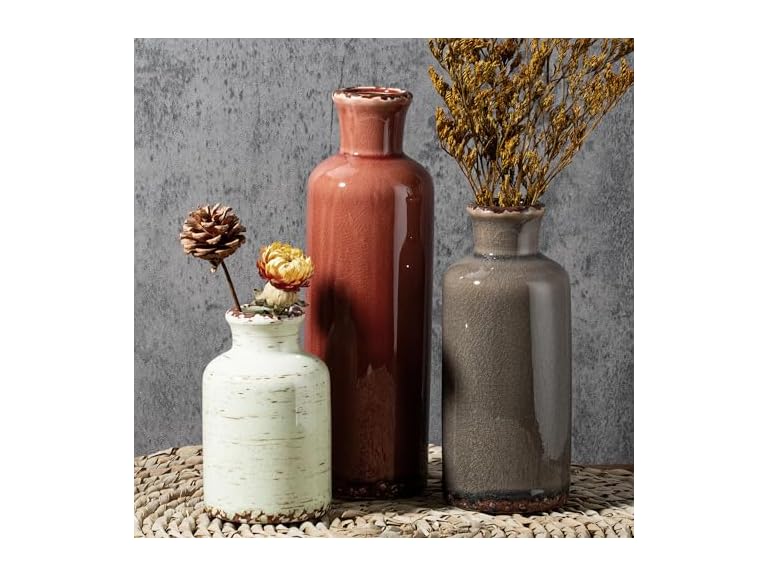 LIFESTYLO Ceramic Vintage Vase Set of 3
