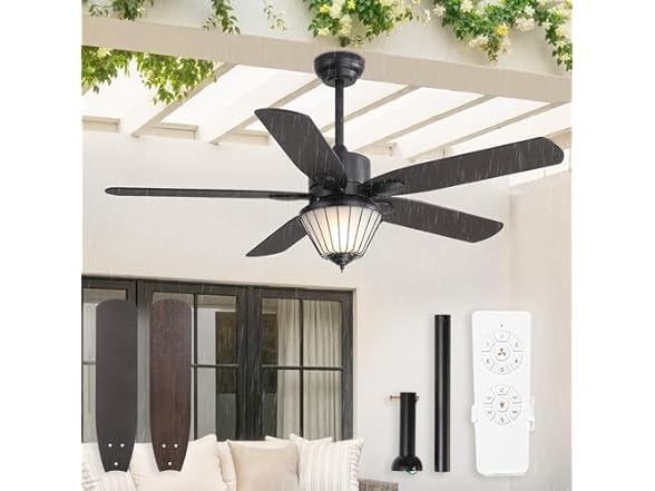 Glowivia Waterproof Outdoor Ceiling Fan, Black