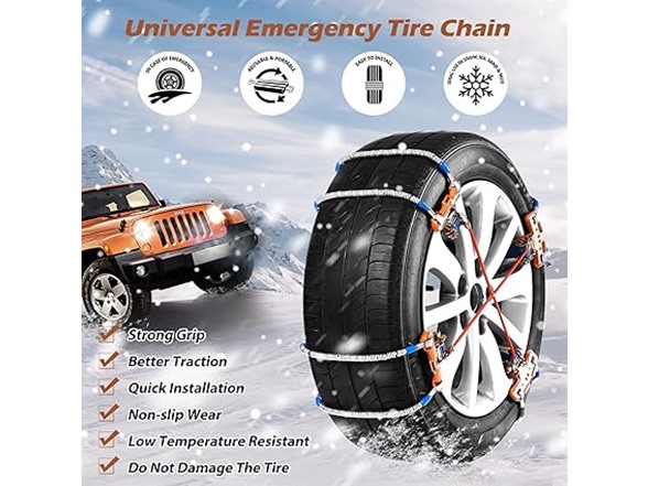 8 Pack Tire Snow Chains for Cars- 205-265mm