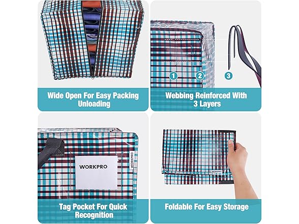 WORKPRO 6 Pack Extra Large Moving Bags w/ Zippers