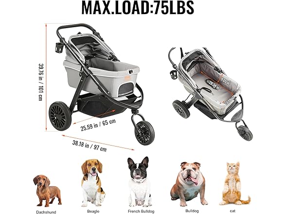 VEVOR Pet Stroller - 75 LB MAX