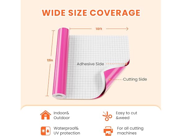 Pink Permanent Vinyl Roll, 12''x10FT,