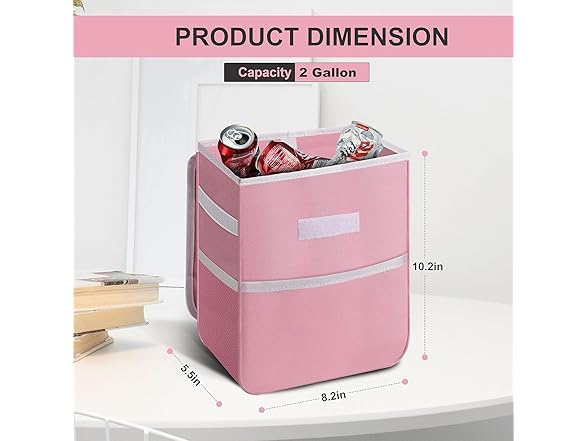 Simple Deluxe 2Gal Car Trash Can, Pink